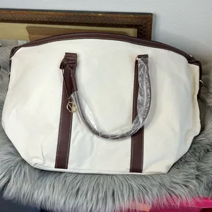 NWT Canvas Weekend Overnight Luggage Bag Brown thumbnail 1