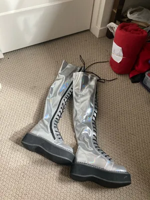 Rave Demonia So-Emily-375 Silver Thigh High Platform Boots thumbnail 4