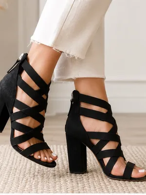 Schutz “Stanley” Suede Strappy Cage Sandals Black | Size 6 thumbnail 1