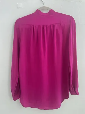 ⁠Vintage 80s 90s Magenta 100% Silk Blouse Mandarin Split Neck M⁠EDIUM NEW thumbnail 6