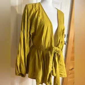 Free People Mustard One Tie Wrap Kimono size Small thumbnail 2