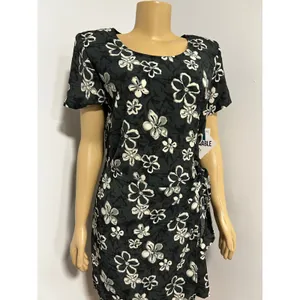 Bentley Vintage Floral Short Sleeve Side Tie Sheath Dress Green Black White 12 thumbnail 2