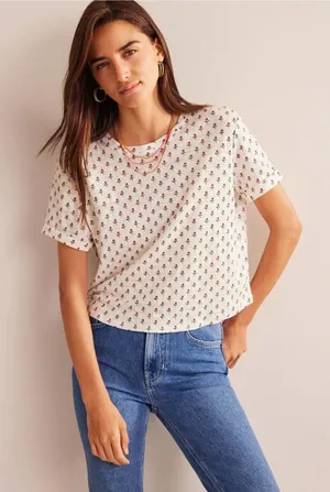 BODEN Floral Jersey Tee White Size 12 thumbnail 1