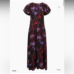 NWOT REISS Leni Floral Flutter Sleeve Midi Dress Black Size 2 thumbnail 6