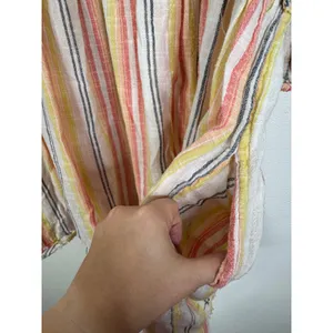 Free People Striped Babydoll Top Orange Yellow Grey Boho Short Sleeve Medium thumbnail 4