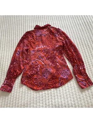 Free People Bianca S Small Button Up Top Red Orange Animal & Floral Print Boho thumbnail 8