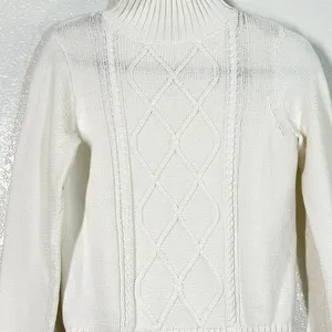 J.Crew XS Sweater Mockneck center cable-knit Ivory Fisherman Sweater 100% Cotton thumbnail 3