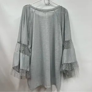 Umgee Sheer large bell sleeve Polk a dot Mesh Top High Low Hem thumbnail 2