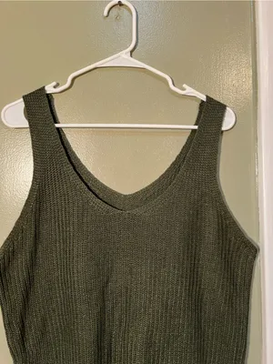 Women’s Size Large Sleeveless Sweater Reversible Scoop Neck V-Neck Knit Green thumbnail 2