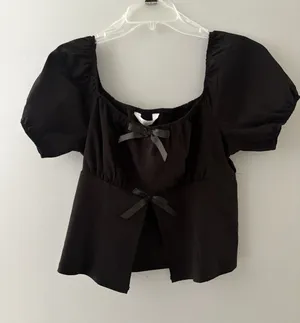 Riley & James Milkmaid Top Size Large Black Bows Puff Sleeve Whimsigoth Fairy thumbnail 1