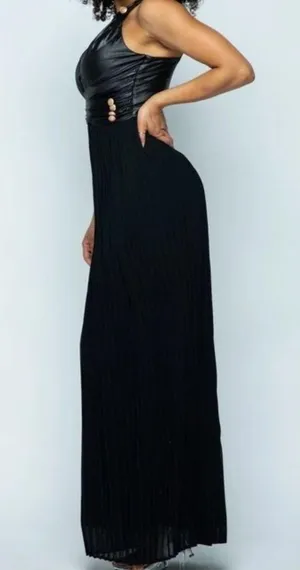 Pleated Maxi dress one shoulder. Faux leather. (S) thumbnail 2