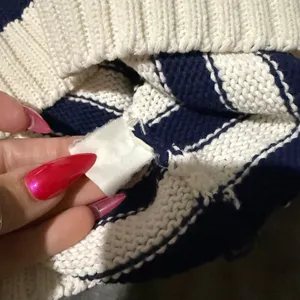 Chicken Face Intarsia Knit Sweater Women M White Blue Red Nautical‎ Coastal thumbnail 8