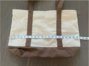 Women's Beige and Brown Canvas Tote Bag, One Size thumbnail 6