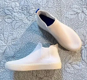 💥Rothy’s The Chelsea White Knit Slip-On Sneaker Boots Women’s Sz 6.5🧡 thumbnail 1