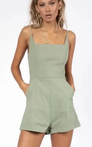 Princess Polly Women's Dreams Green Romper Sleeveless Shorts Pockets Cuffed Sz 4 thumbnail 1