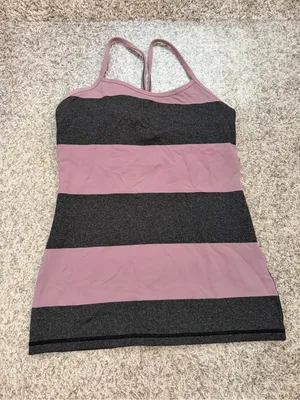 Lululemon Striped Spaghetti Strap Tank Top in Mauve and Charcoal thumbnail 3