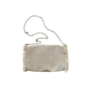 Chico's Embellished Floral Straw Envelope Clutch Purse Crossbody Chain Strap thumbnail 3