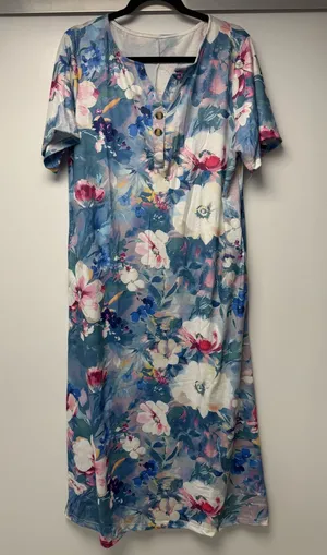 Floral Blue Short-Sleeve Women’s Dress thumbnail 1