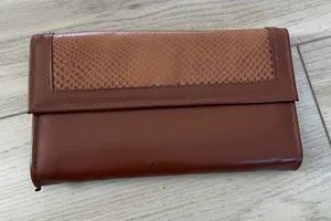 Vintage Avon‎ Wallet Brown Faux Leather Snake Accent Checkbook Clutch thumbnail 1