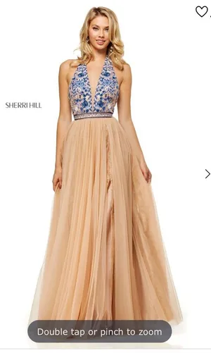 Sherri Hill 52475 Peach Halter Gown Dress Size 12 thumbnail 1