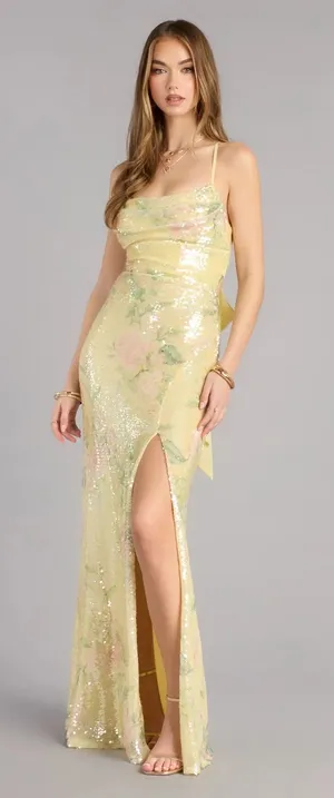 Windsor Brinley Bow Back Floral Sequin Column Dress thumbnail 1