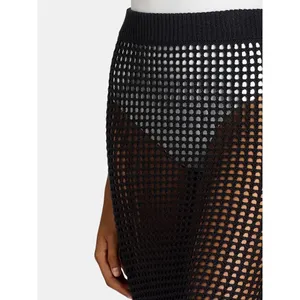 Time and Tru Womens Cover-Up Skirt Size M Black Crochet Swim Beach Split Boho thumbnail 3