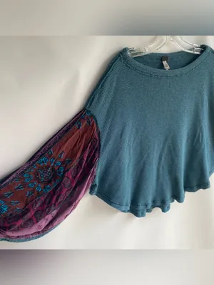 We the Free People mixed print patchwork boho hippie flowy oversized fall top thumbnail 5