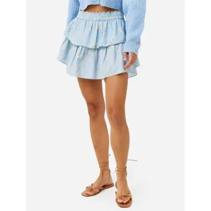 LoveShackFancy Dim Star Floral Tiered Mini Skirt Blue Size Small thumbnail 2