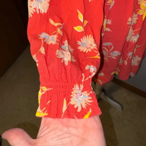 Free People‎ Ruthie Coral Floral Print Button Front Mini Shirt Dress flowy Large thumbnail 6