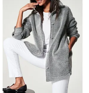 Spanx Luxe Fleece Jacket Pebble Grey Sherpa Faux Shearling Fuzzy Teddy Coat 1X thumbnail 2
