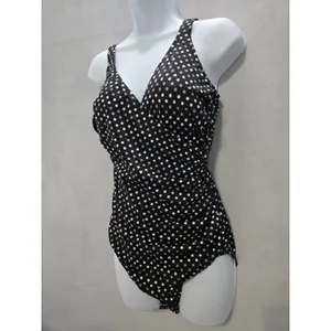 Kirkland Signature Polka Dot 90s One Piece Swimsuit Beach Vacation Resort Goth Boho Black Large 12 thumbnail 4