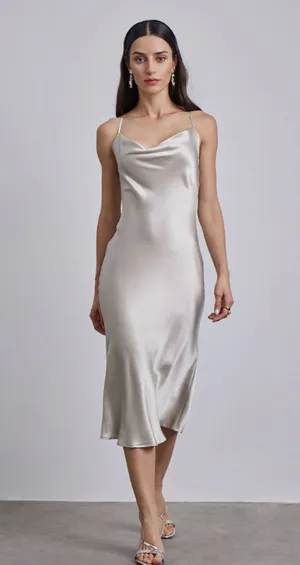 EXPRESS Metallic Cowl Neck Cross Back Midi Slip Dress thumbnail 1
