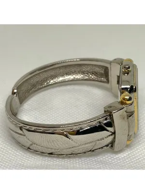 Vintage Vernier women’s two tone quartz analog watch 25mm cuff band 6” running thumbnail 5