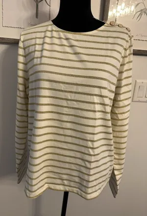 J.Crew Artist Shirt White Gold Stripe Long Sleeve Womens Large Button Accent NEW thumbnail 1