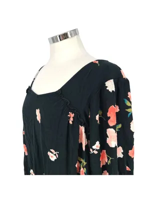 Billabong Beach Craze Floral Black Tunic Mini Dress Size Medium Boho Indie thumbnail 4