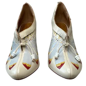 Tory Burch Yuma Fringe Feather Heel 7.5 Folk Art Block‎ Pump thumbnail 3