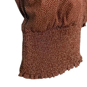 Abercrombie & Fitch Brown Polka Dot Tie Sleeve Smocked Waist Top size S NEW Tags thumbnail 9