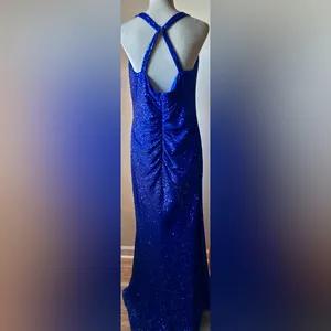 LA FEMME Curve Blue Sequin Formal Thigh‎ Slit Open Back Dress Sz 16 Homecoming thumbnail 6