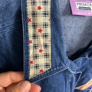 Vintage Denim Cat Patchwork Shirt Size 1X Blue thumbnail 7