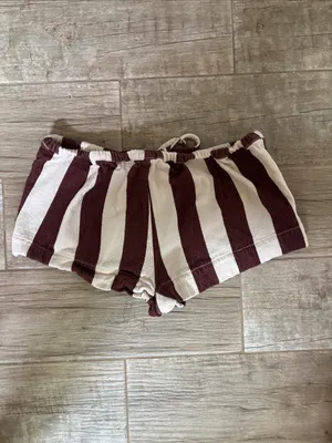 Free People Striped Maroon and White 100% Cotton Women’s Drawstring Shorts thumbnail 2
