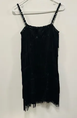Flapper fringe dress Halloween costume! Black fringe, mini dress size medium! thumbnail 1