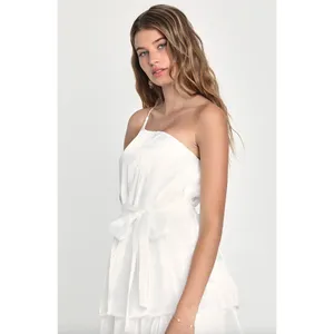 Lulus Sweetest Success White Organza Tiered One-Shoulder Midi Dress Medium NWT thumbnail 2