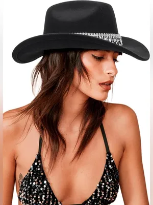 NEW Glitter Silver Black Cowboy Hats Women Western Rhinestone Cowgirl Hat thumbnail 2