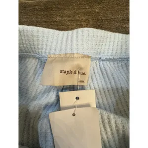 Staple & Hue Freya Pants Sky Blue Waffle Knit Ruched Leg Thermal Size Large thumbnail 6