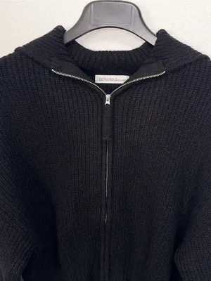 Zenana Black Ribbed Knit Two Way Zip Up Sweater Jacket Oversized Collar Cardigan thumbnail 6