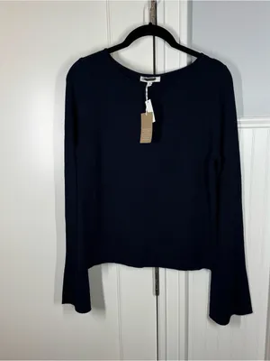 Madewell Flared-Sleeve Boatneck Sweater in Merino Wool-Silk Blend dark navy xl‎ thumbnail 2