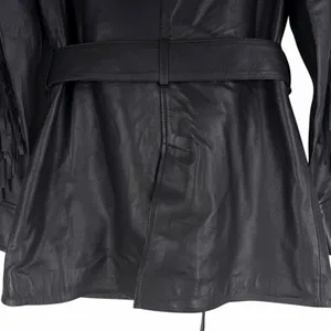Walter Baker Linda Fringe Belted Lamb Leather Jacket Black Size S thumbnail 11