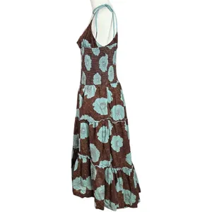 Free People Bohemian Beachy Hawaiian Adriel Midi Dress Brown Blue Floral Size XL thumbnail 7