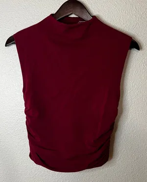 Abercrombie & Fitch deep red ruched mock neck sleeveless cropped top SMALL thumbnail 1