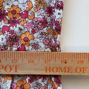 ModCloth Midi Dress Womens S Pink Orange Floral Tiered Cotton Puff Sleeve Pocket thumbnail 9